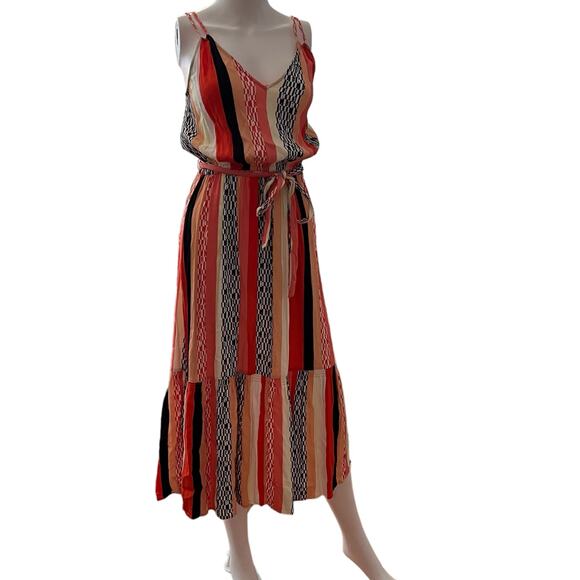 GAP Dresses & Skirts - GAP Orange Yellow Smocked Stripe Abstract Sleeveless Midi Summer Dress XS